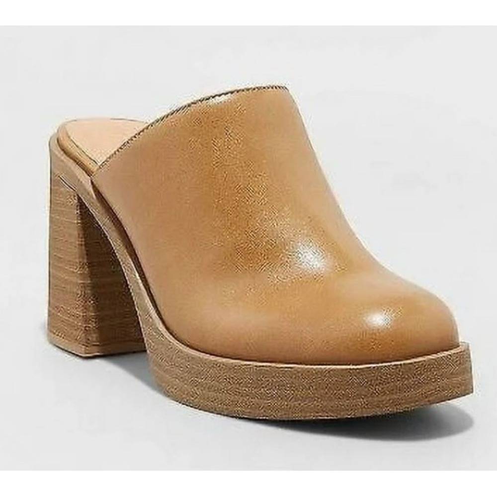 Universal Thread Womens Tan Platform Mule Block Heel Clogs Size 8.5